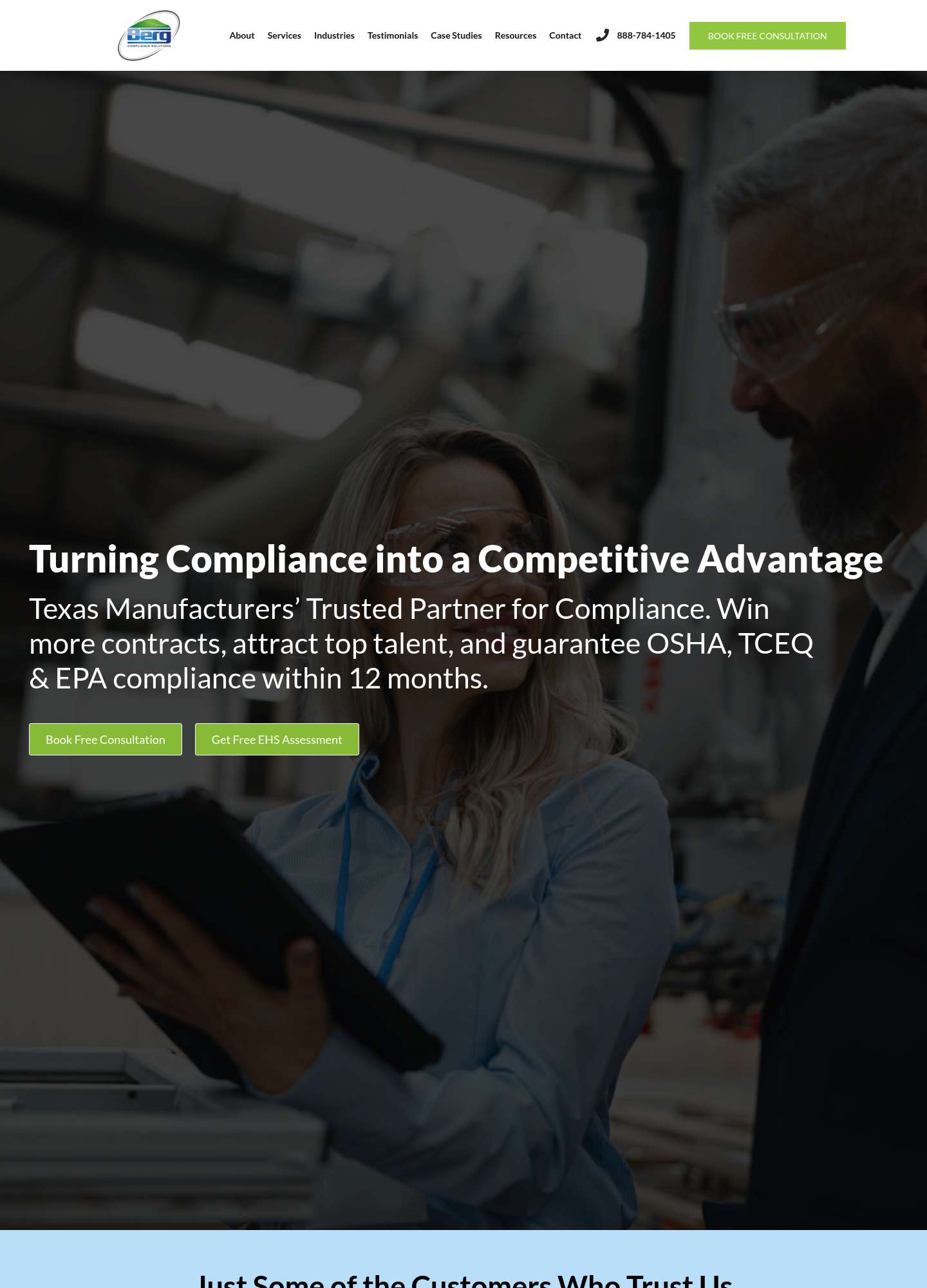 Current Berg Compliance Solutions website — before