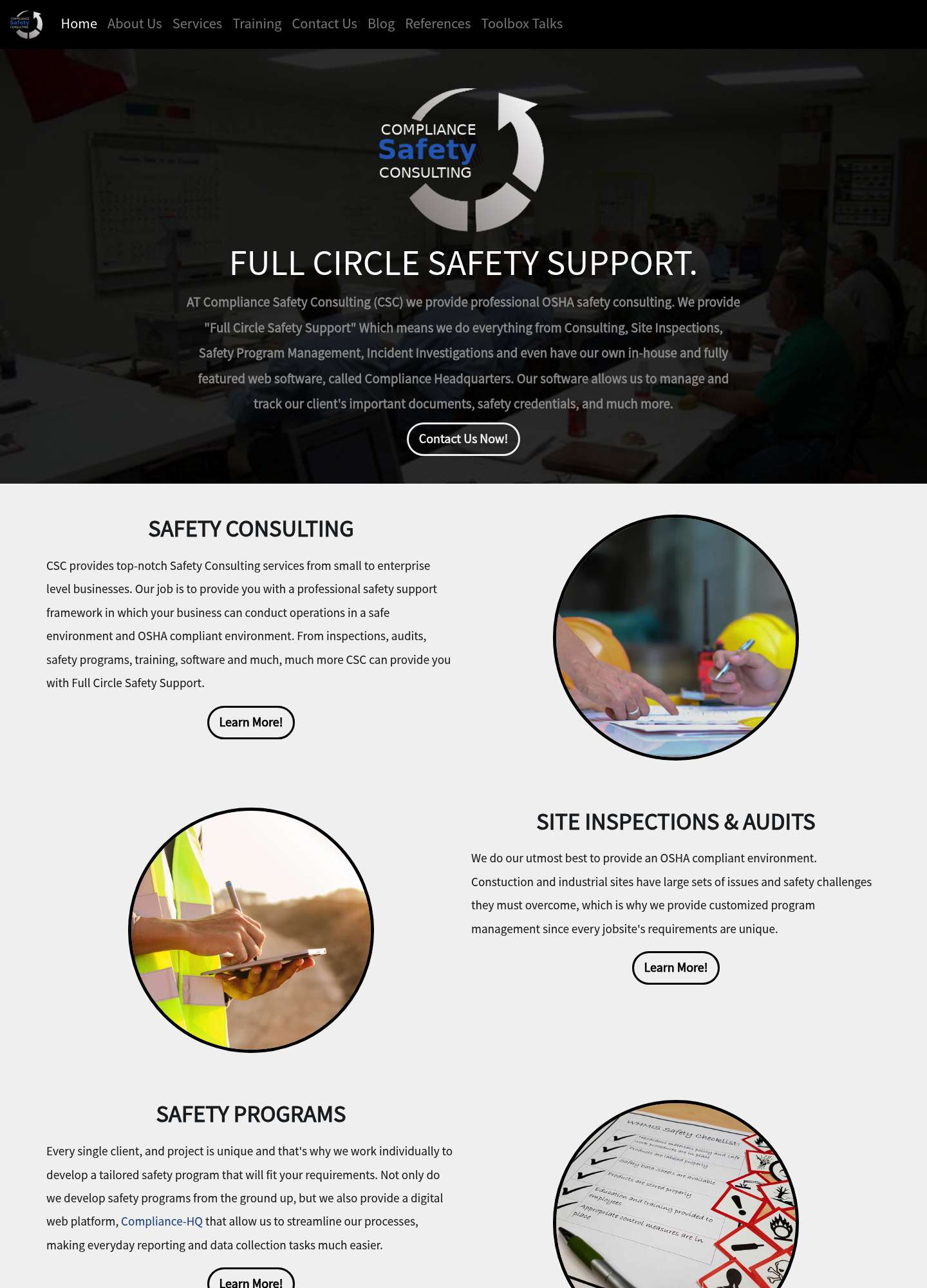 Current Compliance Safety Consulting website — before