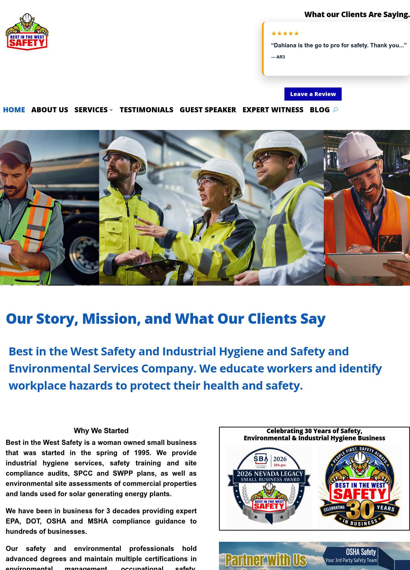 Current Best in the West Safety website — before
