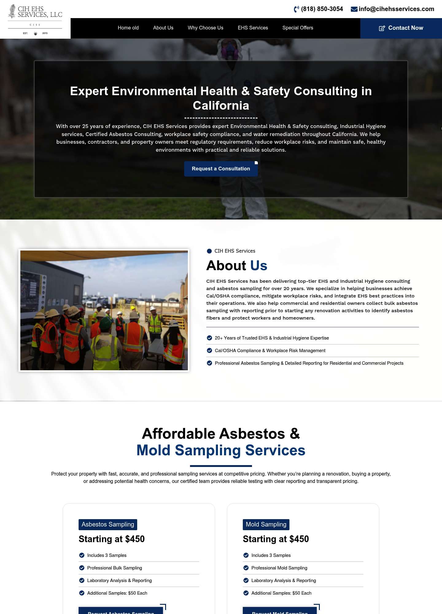 Current CIH EHS Services website — before