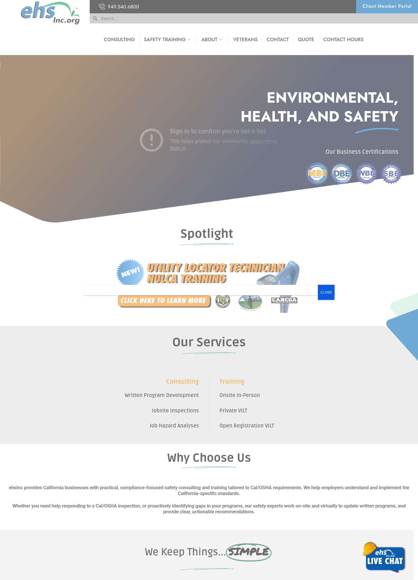 Current ehsInc website — before